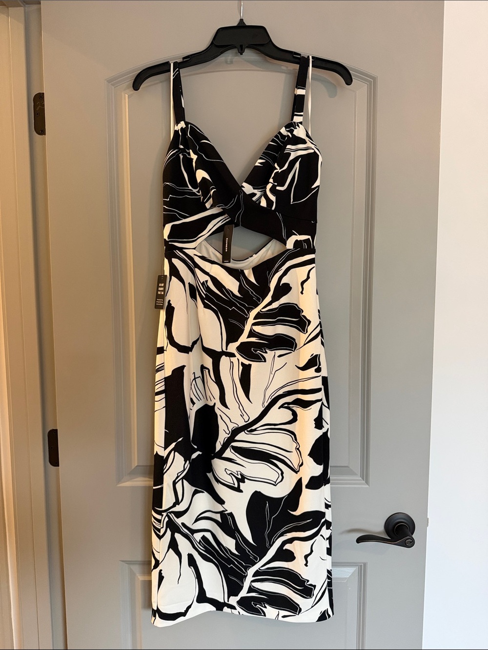 Express Black & White Cutout Printed Midi Dress